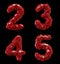 Number plastic set 2, 3, 4, 5 made of 3d render plastic shards red color.