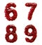 Number plastic set 6, 7, 8, 9 made of 3d render plastic shards red color.