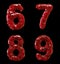 Number plastic set 6, 7, 8, 9 made of 3d render plastic shards red color.