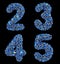 Number set 2, 3, 4, 5, made of 3d render diamond shards blue color.
