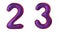 Number set 2, 3 made of realistic 3d render purple color. Collection of natural snake skin texture style symbol