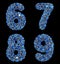 Number set 6, 7, 8, 9 made of 3d render diamond shards blue color.