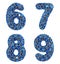 Number set 6, 7, 8, 9 made of 3d render diamond shards blue color.