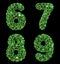 Number set 6, 7, 8, 9 made of 3d render diamond shards green color.