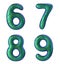 Number set 6, 7, 8, 9 made of realistic 3d render green color. Collection of natural snake skin texture style symbol