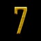 Number seven golden arabic isolated on black background.
