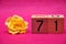 Number seventy one with a yellow rose