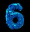 Number six 6 made of broken plastic blue color isolated black background