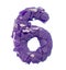 Number six 6 made of broken plastic purple color isolated white background