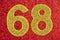 Number sixty-eight yellow color over a red background. Anniversary. Horizontal