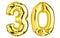 Number Thirty 30 balloons. Helium balloon. 30 years. Golden Yellow foil color. Party, Birthday greeting card, Sale, Advertising