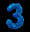 Number three 3 made of broken plastic blue color isolated black background