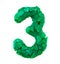 Number three 3 made of broken plastic green color isolated white background