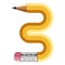 Number three pencil icon, cartoon style