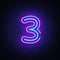 Number three symbol neon sign vector. Third, Number three template neon icon, light banner, neon signboard, nightly