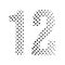 Number Twelve, 12 in halftone. Dotted illustration isolated on a white background. Vector illustration