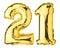 Number Twenty one 21 balloons. Helium balloon. 21 years. Golden Yellow foil color. Party, Birthday greeting card, Sale, Advertisin