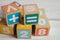 Number wood block cubes for learning Mathematic, education math concept