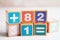 Number wood block cubes for learning Mathematic, education math concept