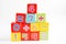 Number wood block cubes for learning Mathematic, education math concept