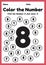 Number worksheets for kindergarten, number 8 coloring math activities for preschool kids to learn basic mathematics skills in a