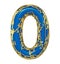 Number zero 0 made of golden shining metallic with blue paint isolated on white 3d