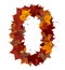 Number zero with fall leaf isolated