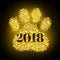 Numbers 2018 on gold paw print glitter next new year, calendar front page design. Dog- symbol 2018 year of Oriental calendar