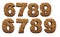 Numbers: 6, 7, 8, 9. Sand alphabet in 3D render