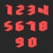 Numbers set isometric parallel surfaces shape, coral color creative idea hipster creative monogram. Collection of figures