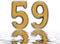 Numeral 59, fifty nine, reflected on the water surface,