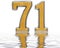Numeral 71, seventy one, reflected on the water surface, isolate