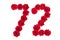 Numeral 72 made of red roses on a white isolated background. Element for decoration. seventy two. Red roses