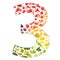 Numeral made from fruits and vegetables, isolated