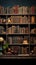 Numerous aged books grace shelves, forming a timeless tapestry within the library