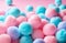 numerous colorful soft, fluffy cotton candy balls in pastel colors background. sweets, softness, comfort, skincare