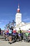 Numerous cyclists who climbed Mount Ventoux bike celebrate their