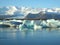 Numerous huge icebergs floating on Jokulsarlon Glacier Lagoon, Iceland
