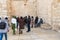 Numerous tourists and believers queue up to enter Church of Nativity on the central Manager Square Street in Bethlehem in the