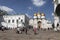 Numerous tourists on the Cathedral square in the Moscow Kremlin on a Sunny summer day. Moscow