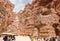 Numerous tourists explore the tourist place in Nabatean Kingdom of Petra in Wadi Musa city in Jordan