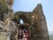 Numerous tourists in the medieval crusader fortress of the 12th century.