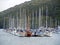 Numerous yachts at river mooring