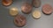 Numismatics. Old collectible coins made of silver on a wooden table