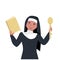 Nun holds a book of recipes for lean dishes. close-up Sister of Mercy. religious fasting in food. vector illustration