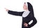 Nun pressing virtual buttons