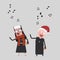 Nun and priest singing.3D