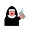 Nun of Selfie. Catholic religious woman photographed on phone