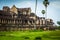 Nuns meditate on the ruin of Angkor Wat at sunrise