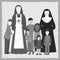 Nuns and orphans retro portrait. World Orphans Day